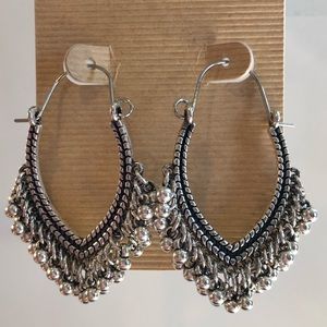 Boho Style Dangle Hoop Silver Tone Earrings